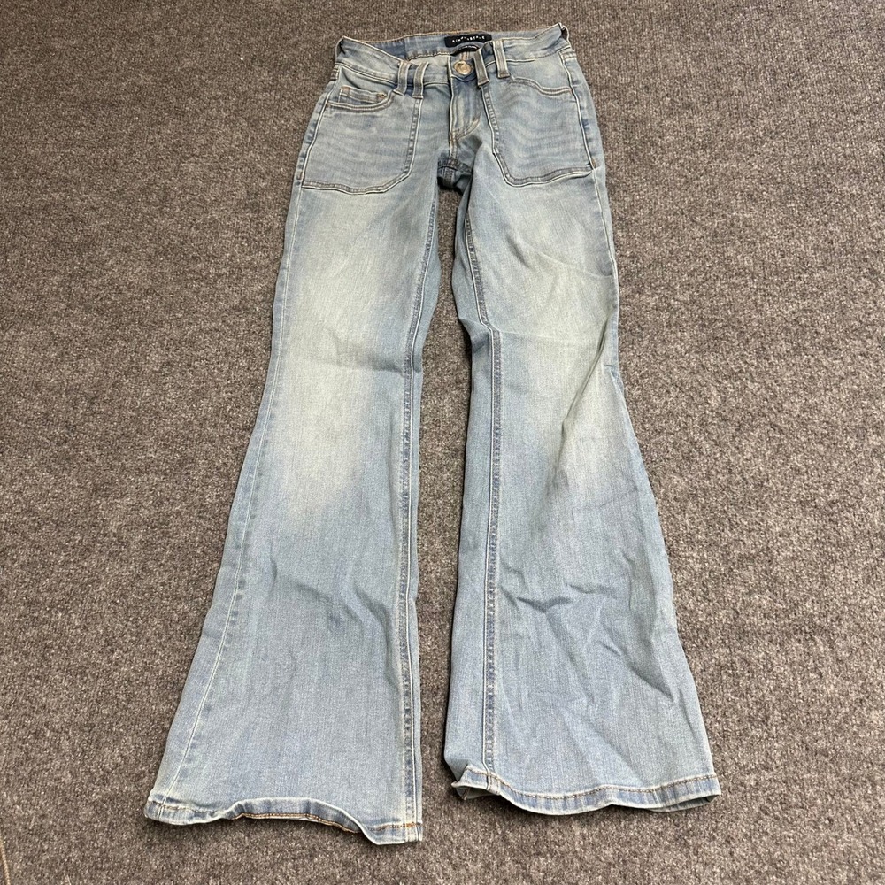 Aeropostale Jeans Womens 000 Blue Low Rise Flare Stretch Denim Light Wash Pocket